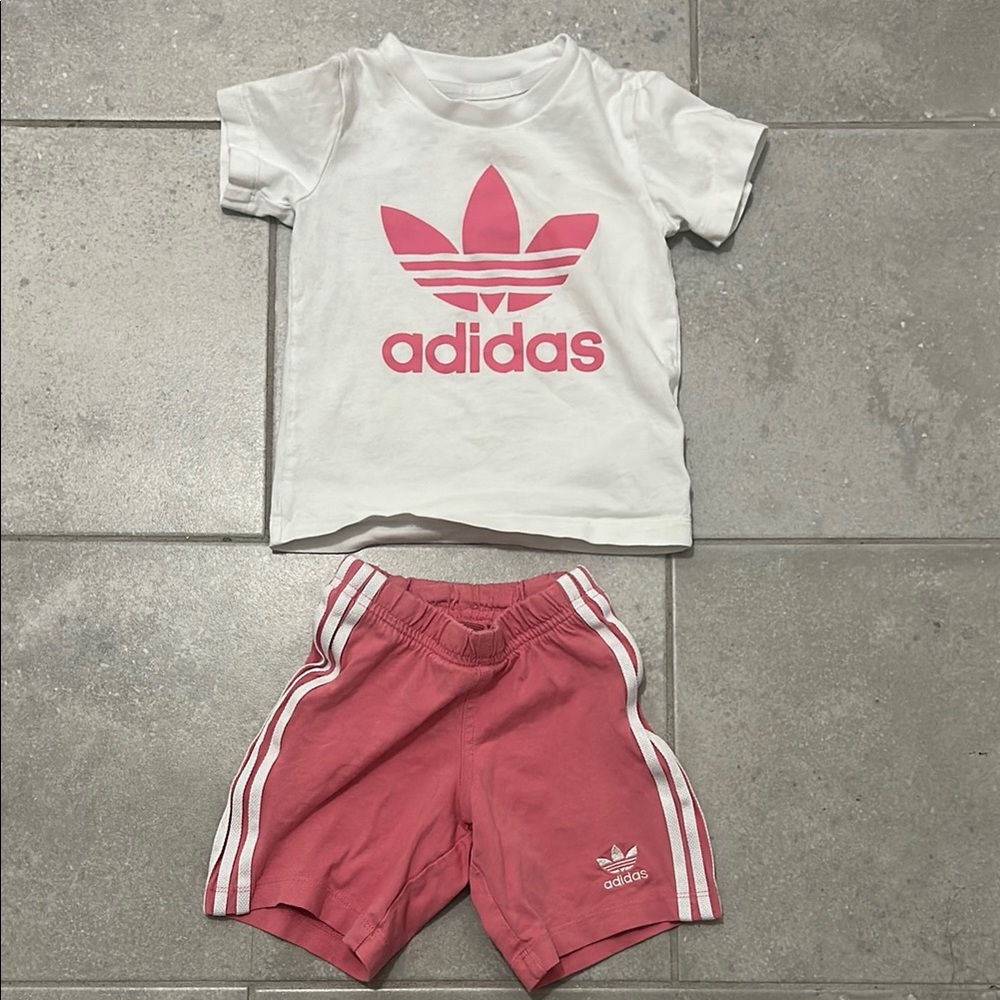 Adidas Kids White Tee and Pink Shorts Set